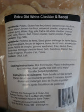 Load image into Gallery viewer, Our extra old white cheddar & bacon gluten free perogies Ingredients listed