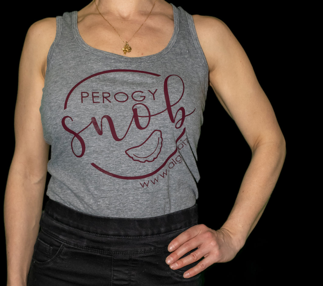 tank top with perogy snob on the front